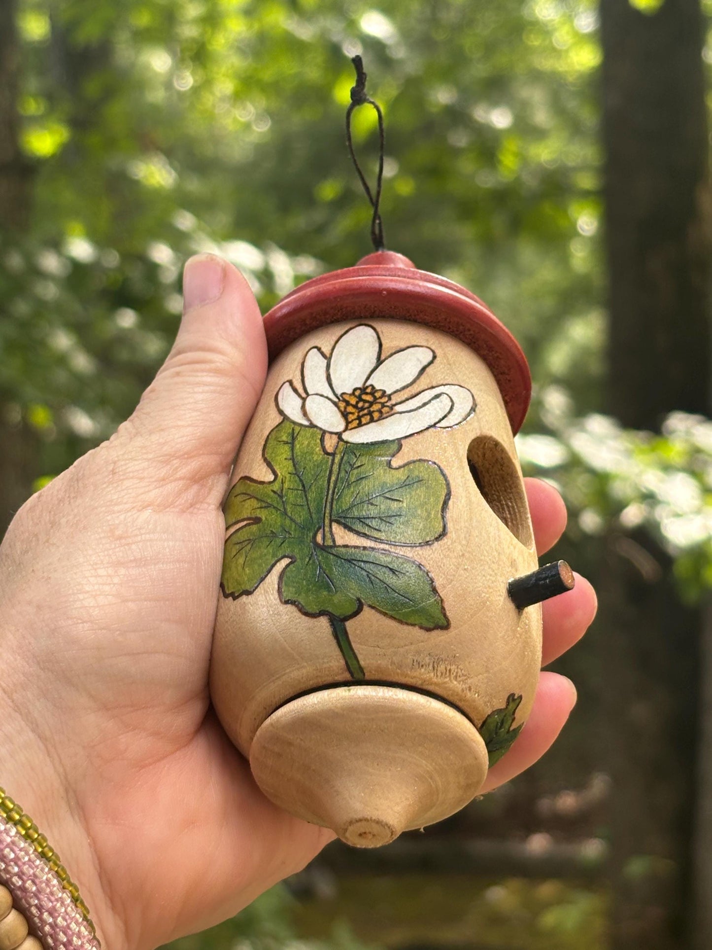 Bloodroot Native Flower Design Hummingbird Birdhouse, Handmade, Artisan Bird Nester for Indoor/Outdoor Decor
