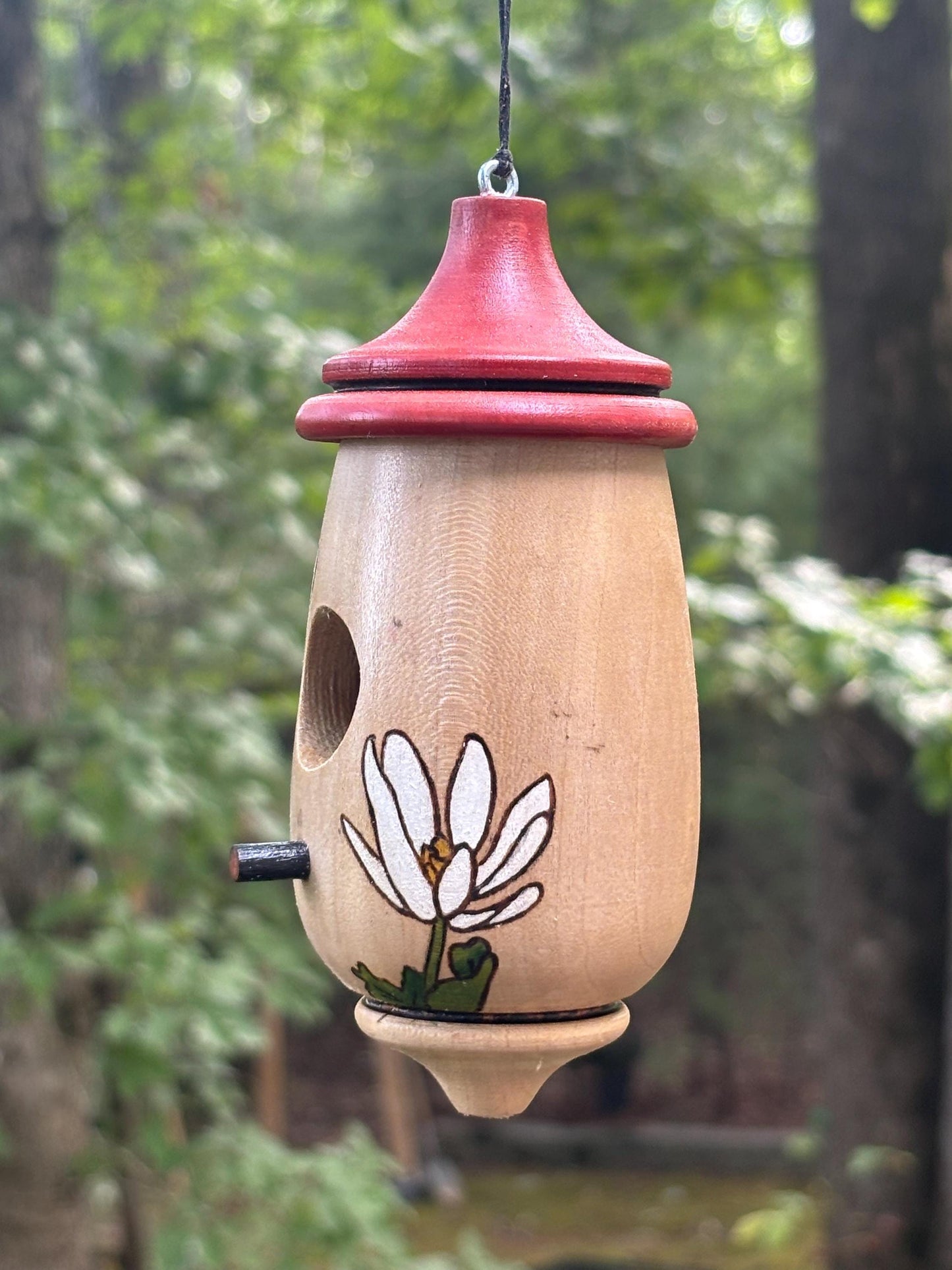 Bloodroot Native Flower Design Hummingbird Birdhouse, Handmade, Artisan Bird Nester for Indoor/Outdoor Decor