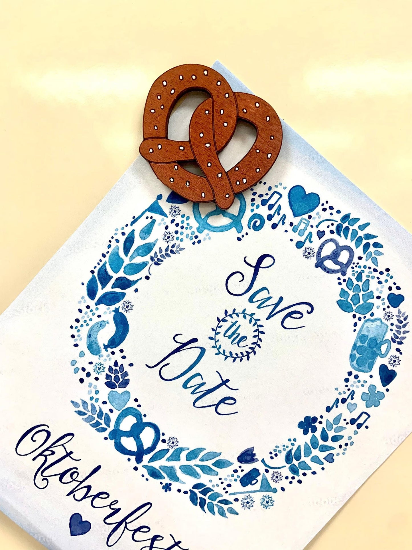 Wooden Pretzel Magnet, Hand Painted Oktoberfest Party Favor