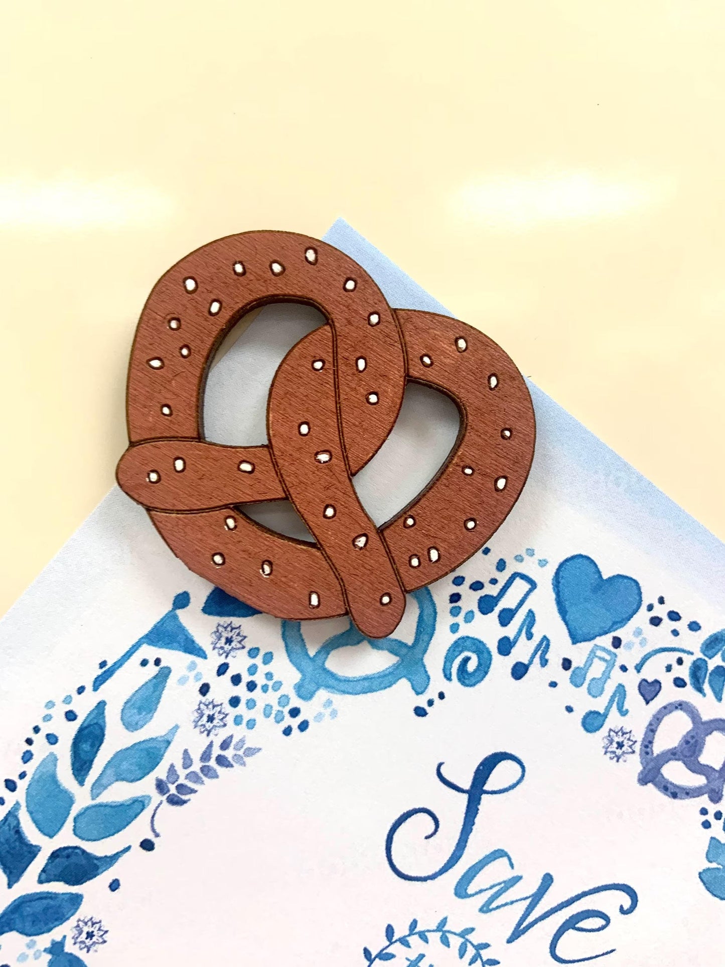 Wooden Pretzel Magnet, Hand Painted Oktoberfest Party Favor