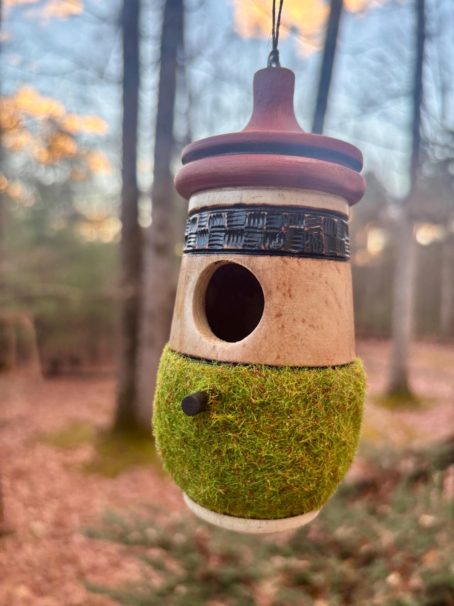 Faux Moss Hummingbird House Nester Artisan Gift, For The Moss Lover