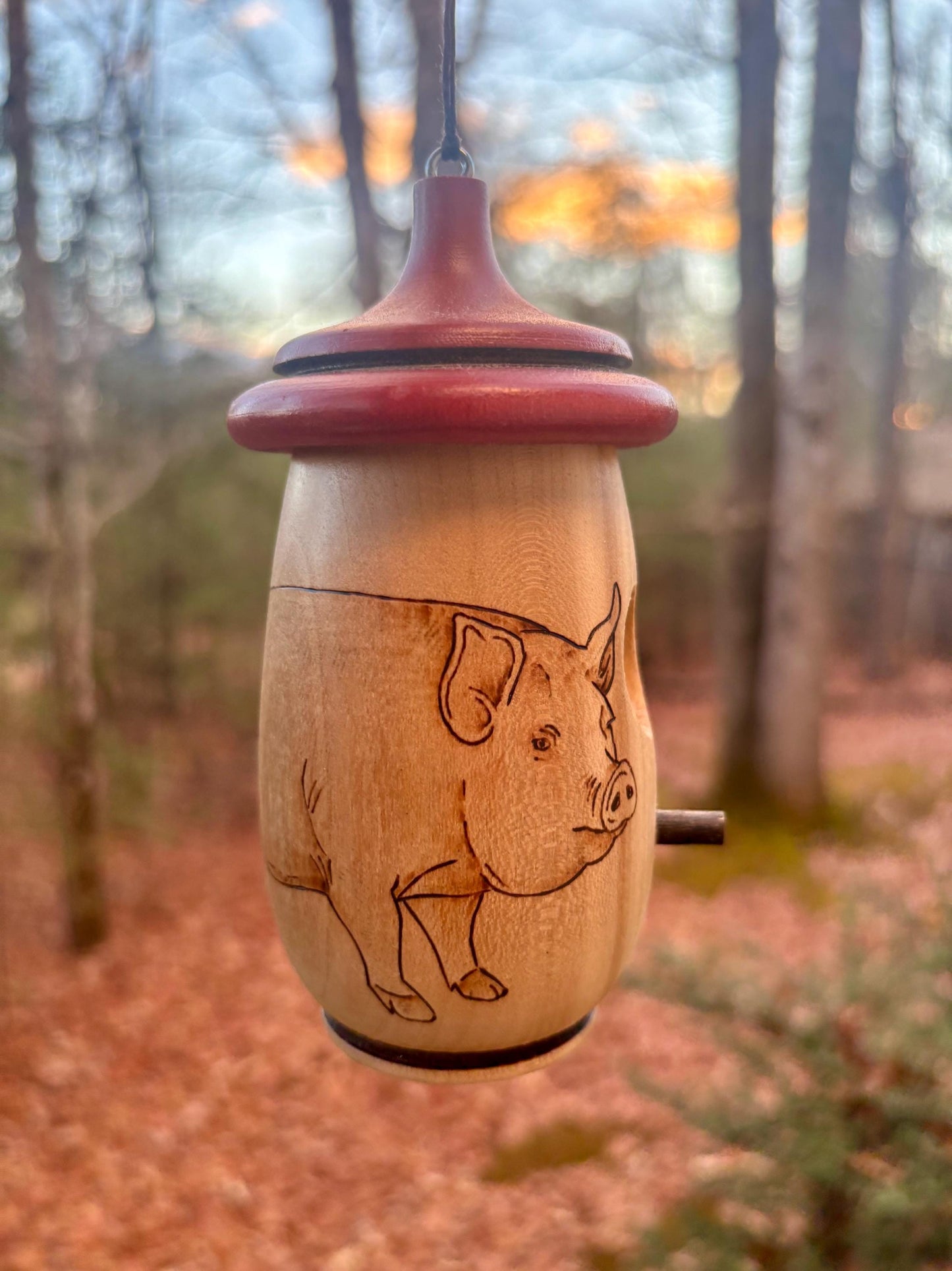 Handmade Cherry Wood Hummingbird House: Pig Farmer Art, gift for Farmhouse