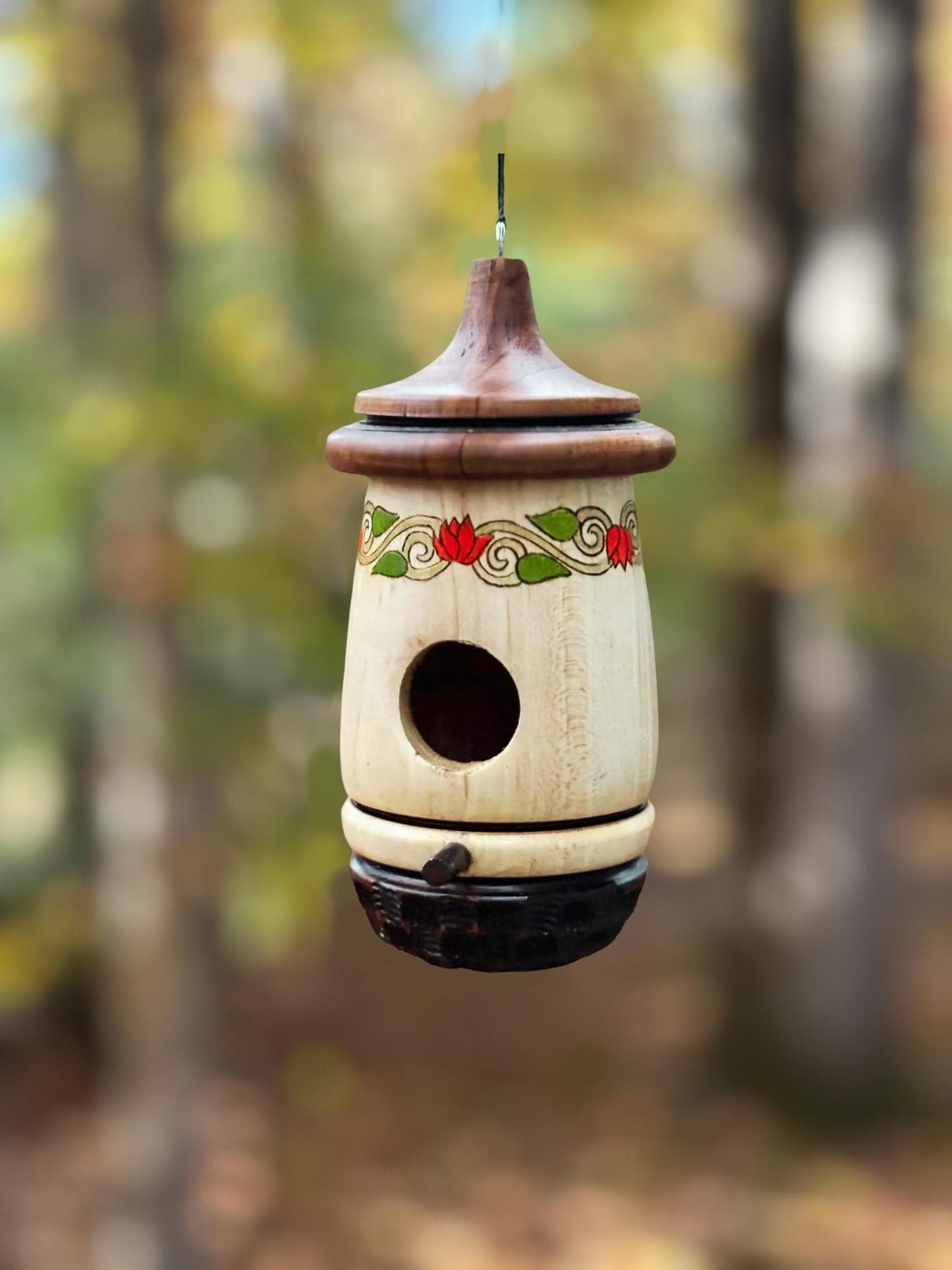 Handmade Cherry Wood Hummingbird Birdhouse: Christmas Folk Art, Rustic Outdoor Garden Decor
