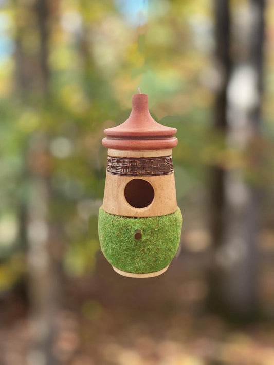 Faux Moss Hummingbird House Nester Artisan Gift, For The Moss Lover
