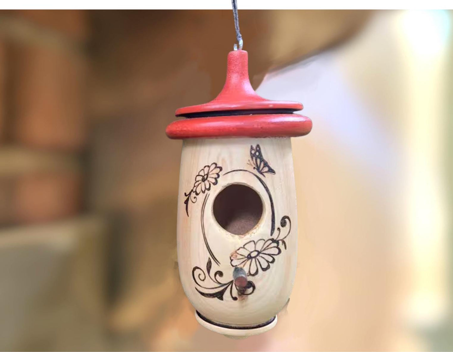Hummingbird House, Handmade Wooden Birdhouse for Indoor/Outdoor Use, Daisy Floral Art, Bird Lovers Gift, Christmas Gift for Flower Lovers