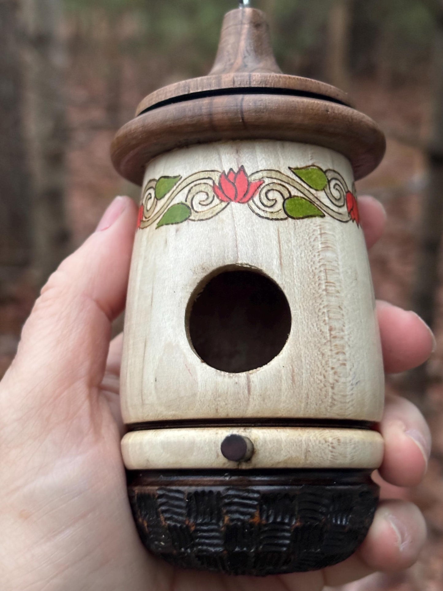 Handmade Cherry Wood Hummingbird Birdhouse: Christmas Folk Art, Rustic Outdoor Garden Decor