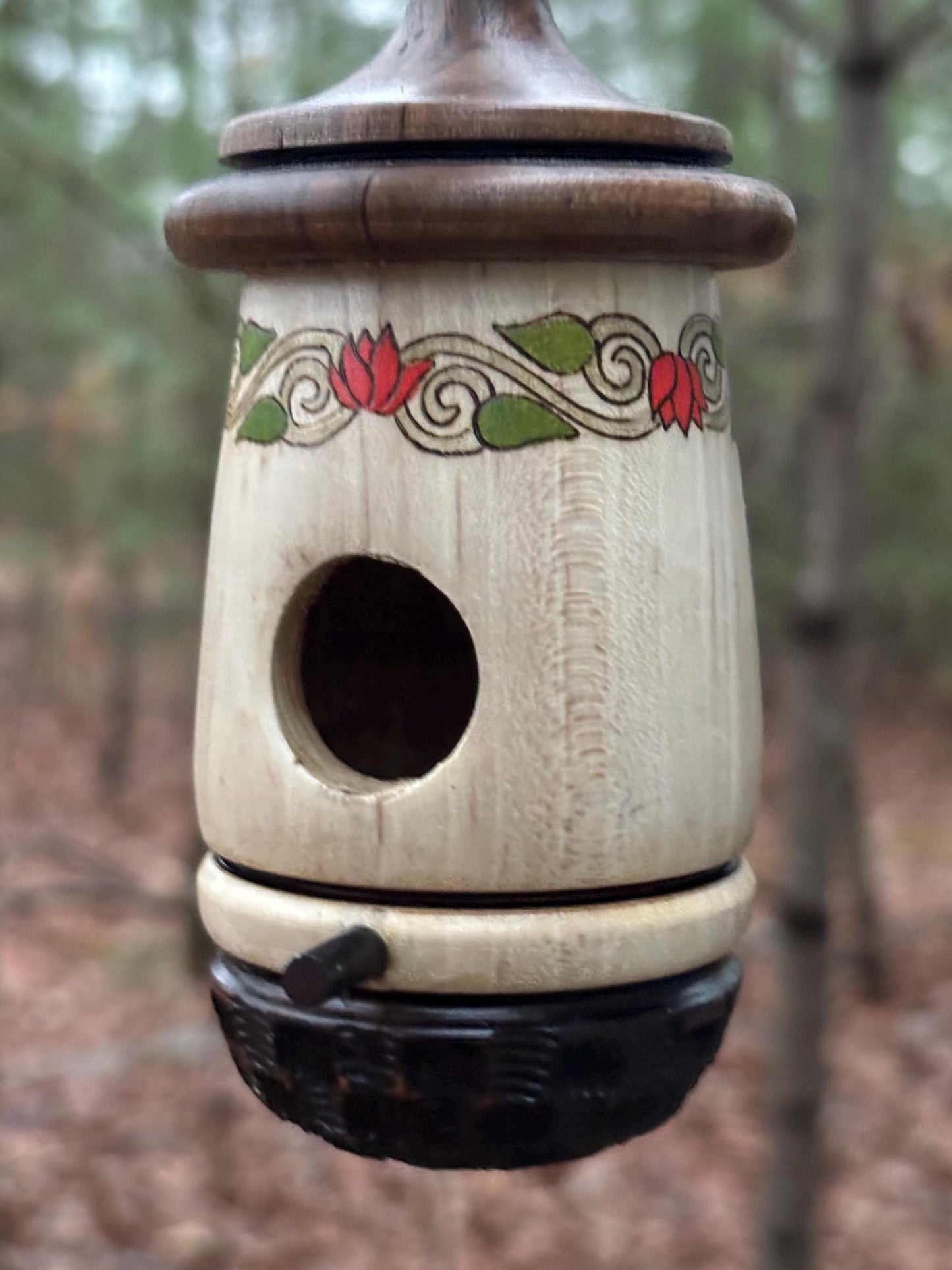 Handmade Cherry Wood Hummingbird Birdhouse: Christmas Folk Art, Rustic Outdoor Garden Decor