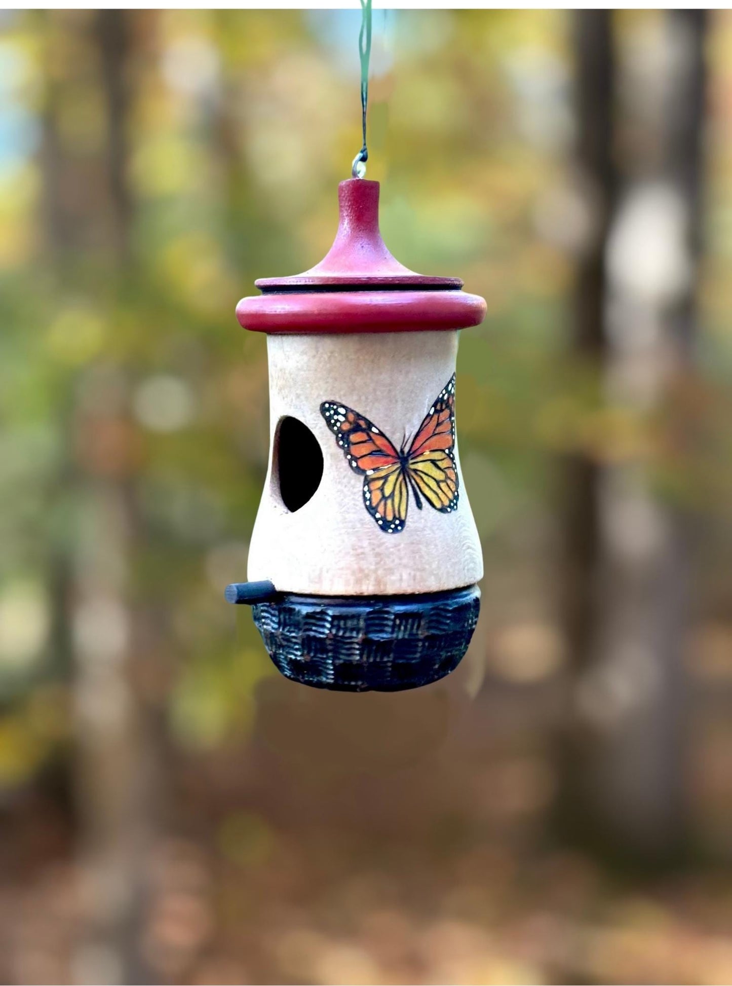 Handmade Monarch Butterfly Hummingbird House: Cherry Wood Garden Decor