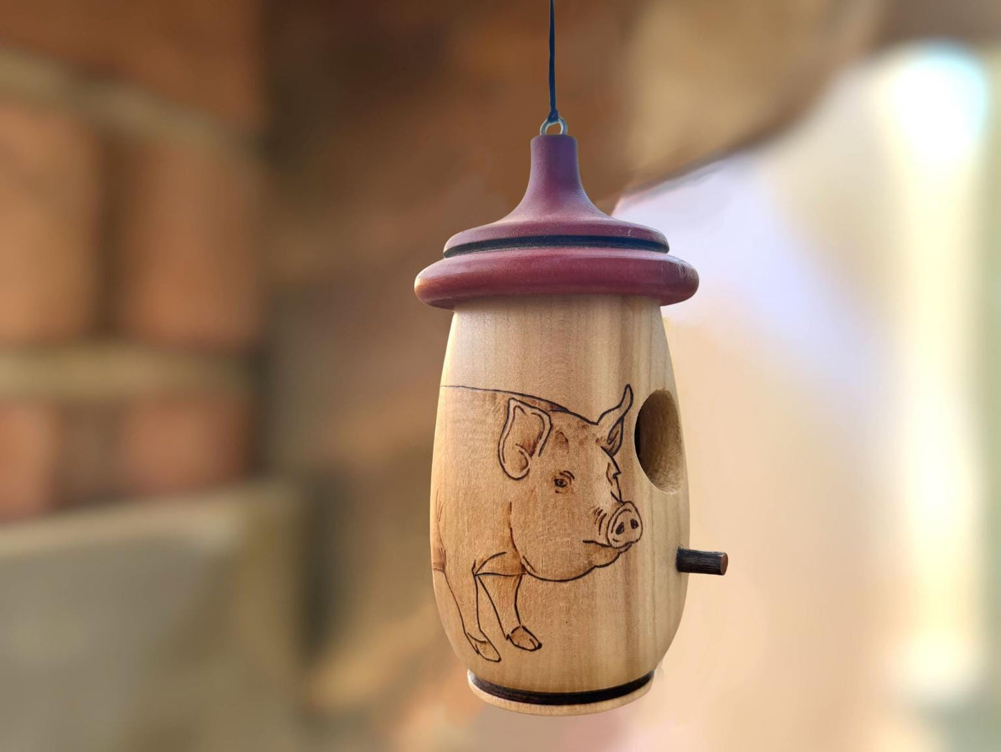 Handmade Cherry Wood Hummingbird House: Pig Farmer Art, gift for Farmhouse