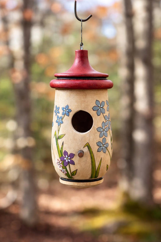 Handmade Hummingbird House, Forget Me Not, Personalizable Custom Artisan Gift for Bird Lovers, Bereavement, In Memory, Alaska State Flower