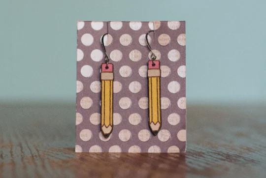 Pencil Earrings, Handmade Dangle Jewelry