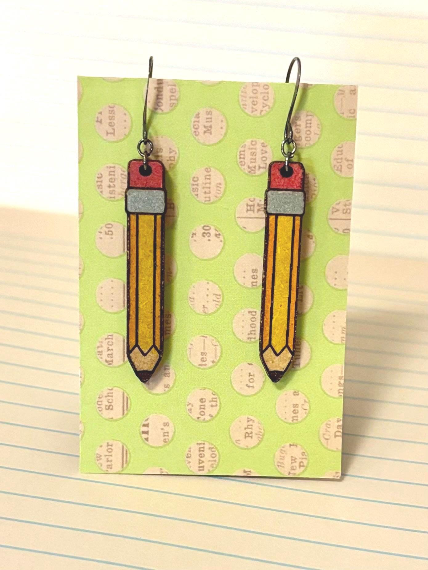 Pencil Earrings, Handmade Dangle Jewelry