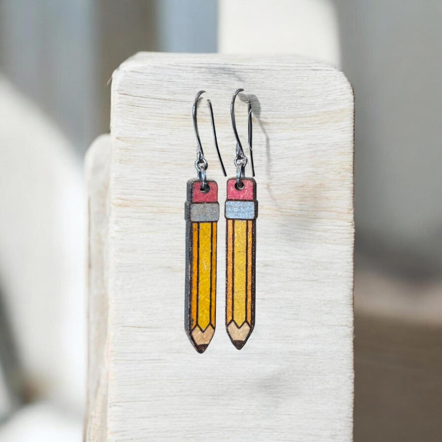 Pencil Earrings, Handmade Dangle Jewelry