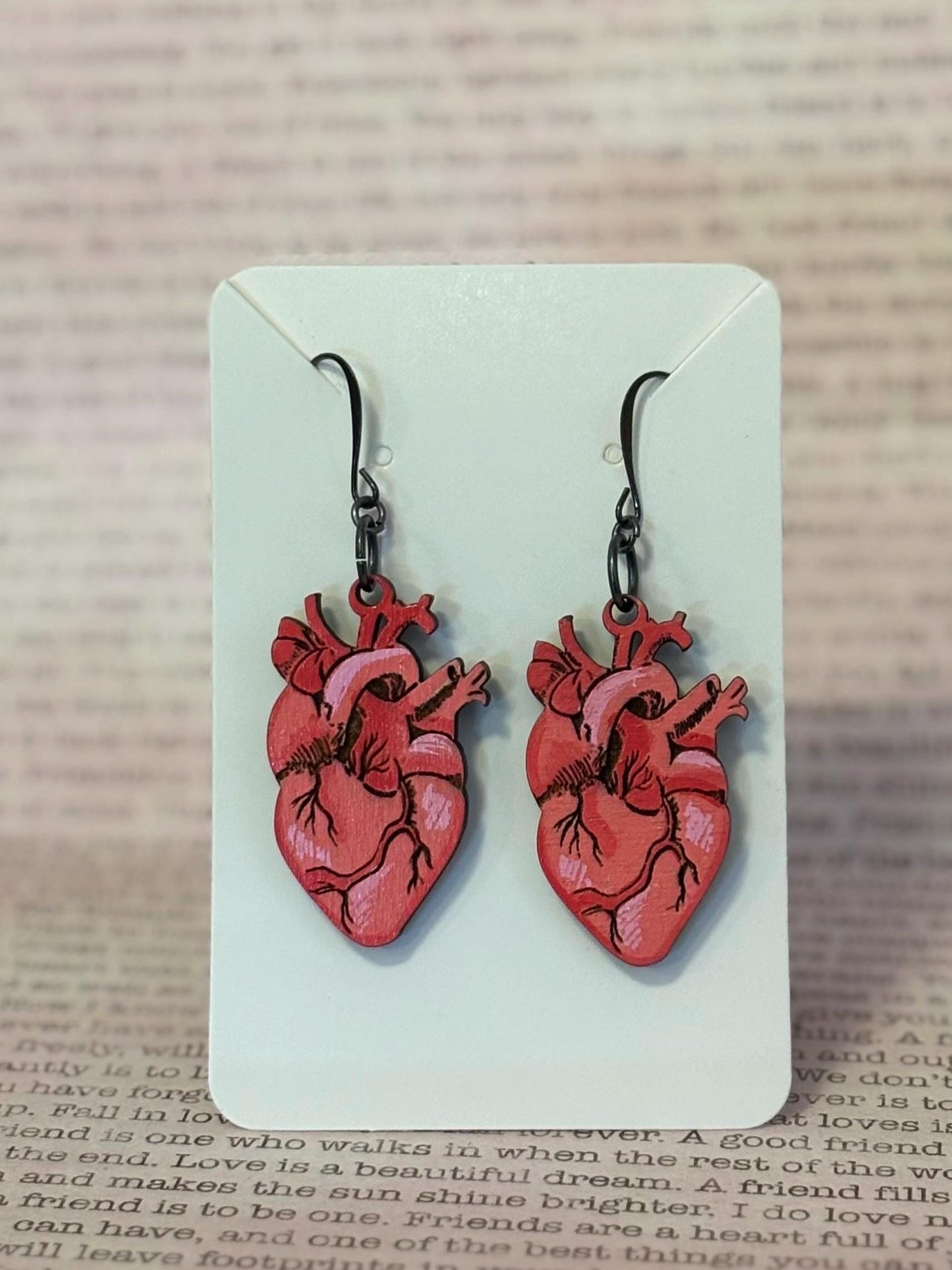 Heart Earrings, Handmade Dangle Wooden Jewelry