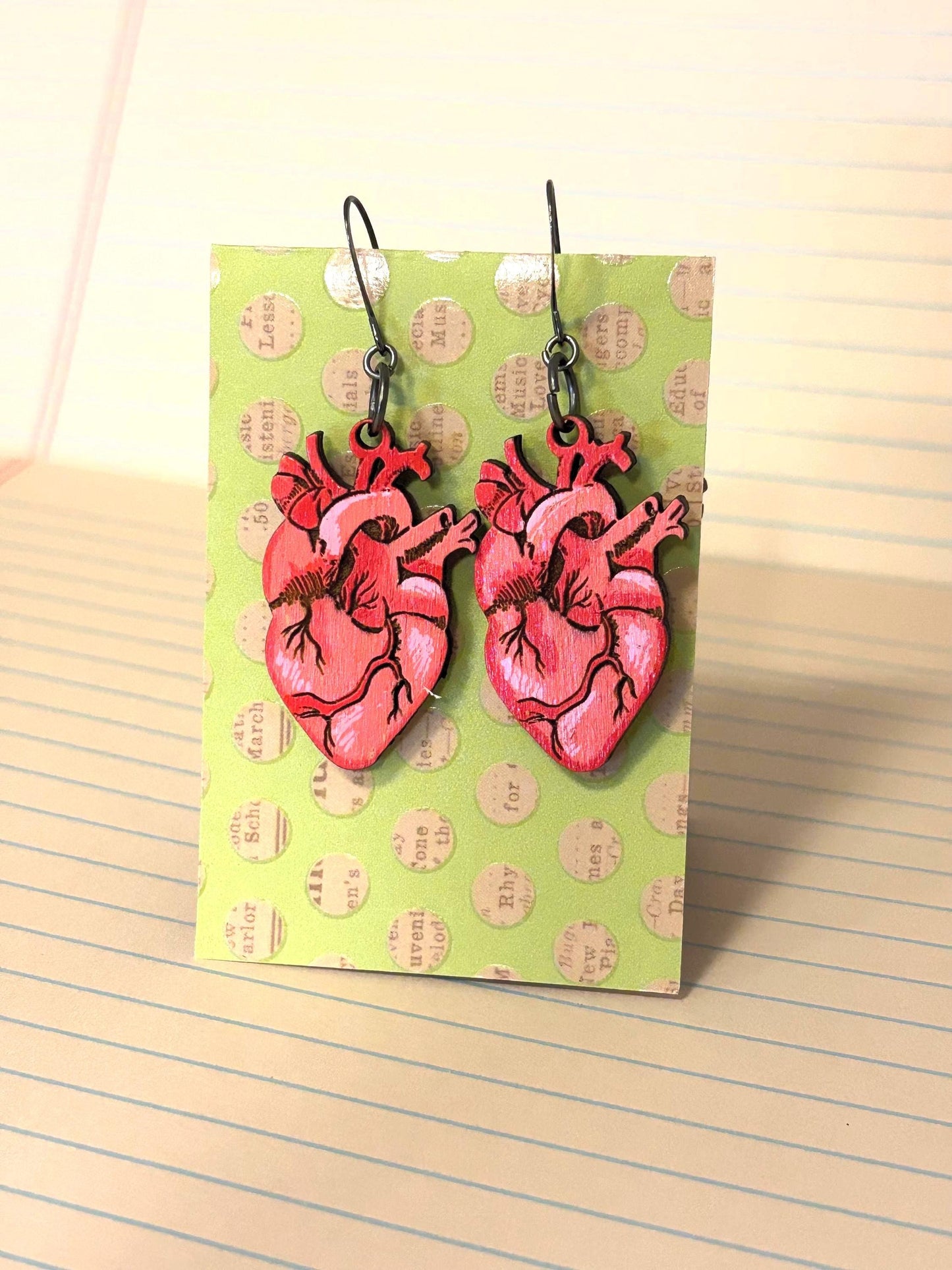 Heart Earrings, Handmade Dangle Wooden Jewelry