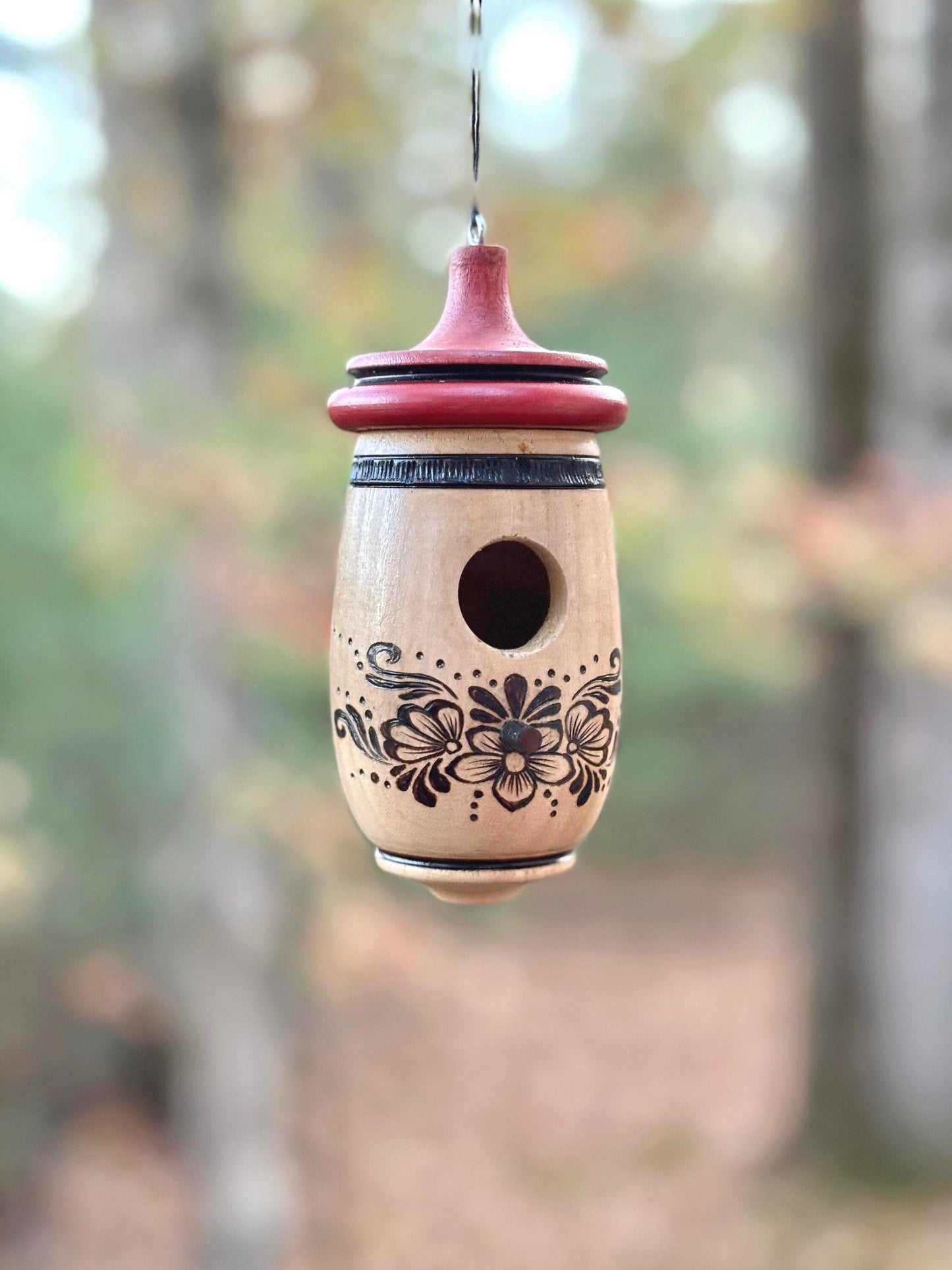 Norwegian Rosemaling Art, Handmade Hummingbird House, Wooden Birdhouse for Indoor/Outdoor Use, Bird Lovers Gift, Christmas Ornament,