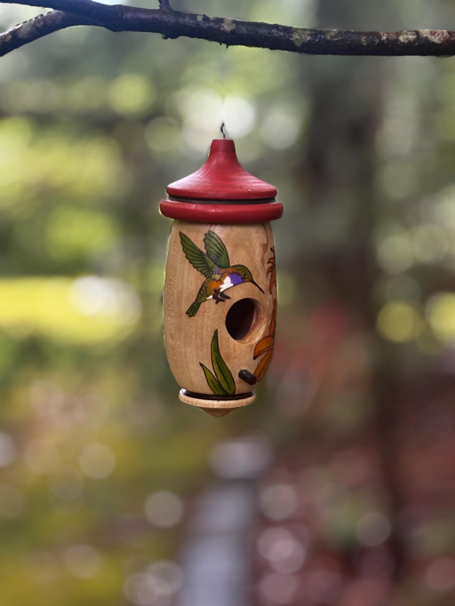 Hummingbird Birdhouse, Day Lily with Bird Design, Handmade Art for Bird and Flower Lovers, Christmas Gift for Someone Who Has Everything