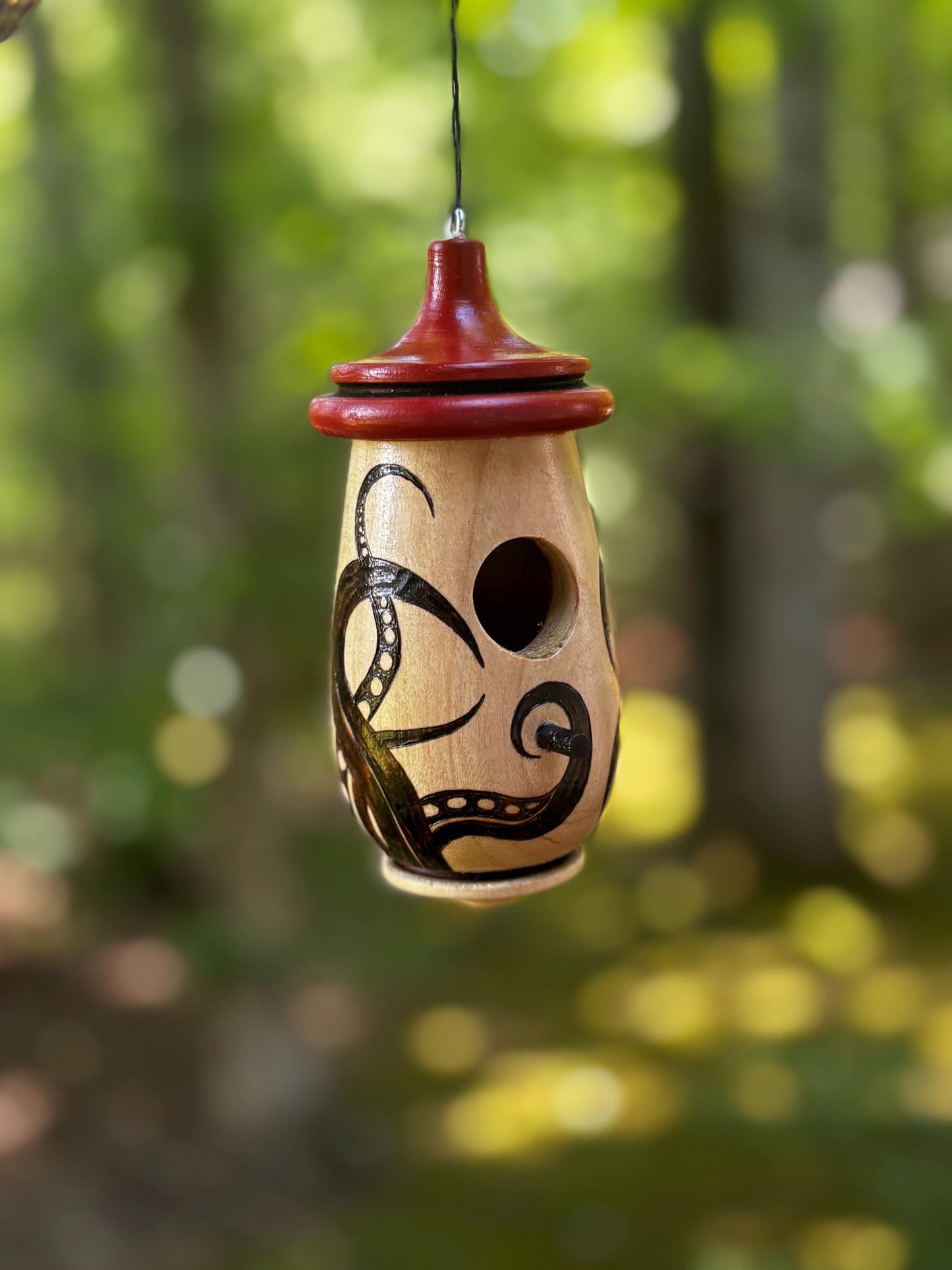 Octopus Tentiacal Art, Handmade Wooden Hummingbird Birdhouse for Indoor/Outdoor Nesting Home, Bird Lovers, Ocean Gift
