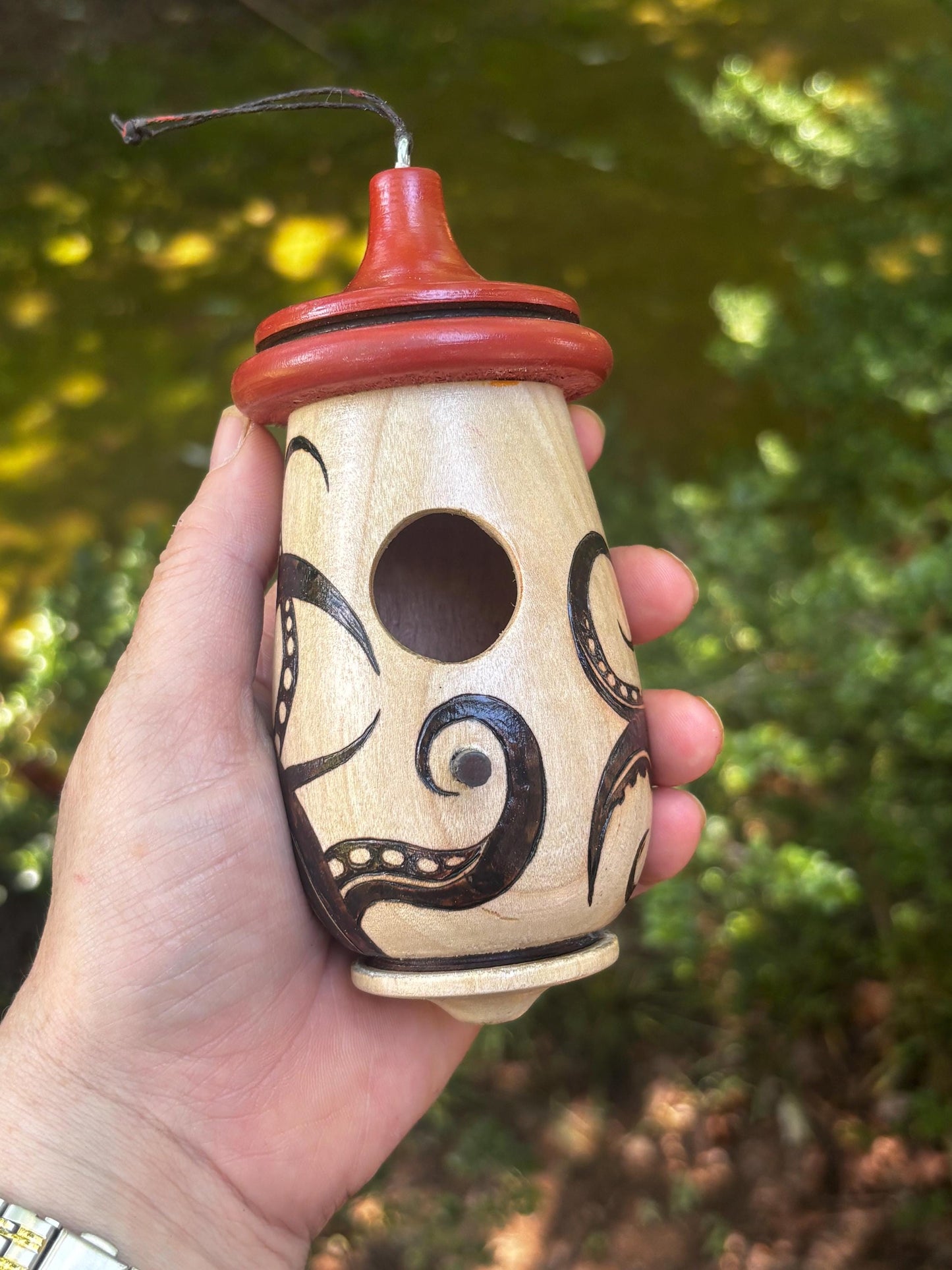 Octopus Tentiacal Art, Handmade Wooden Hummingbird Birdhouse for Indoor/Outdoor Nesting Home, Bird Lovers, Ocean Gift