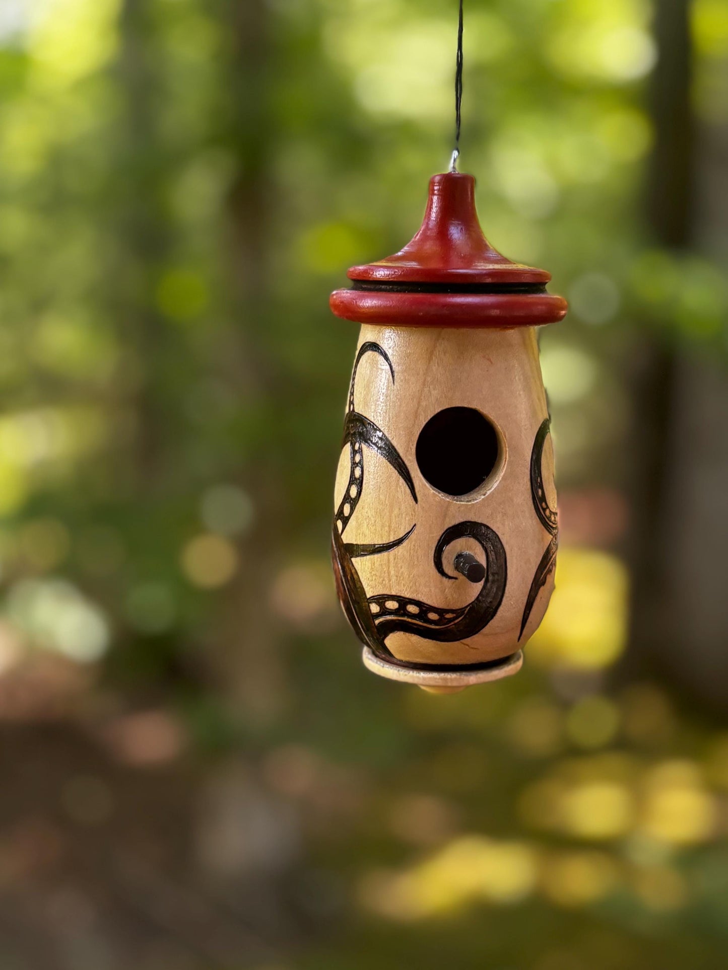 Octopus Tentiacal Art, Handmade Wooden Hummingbird Birdhouse for Indoor/Outdoor Nesting Home, Bird Lovers, Ocean Gift