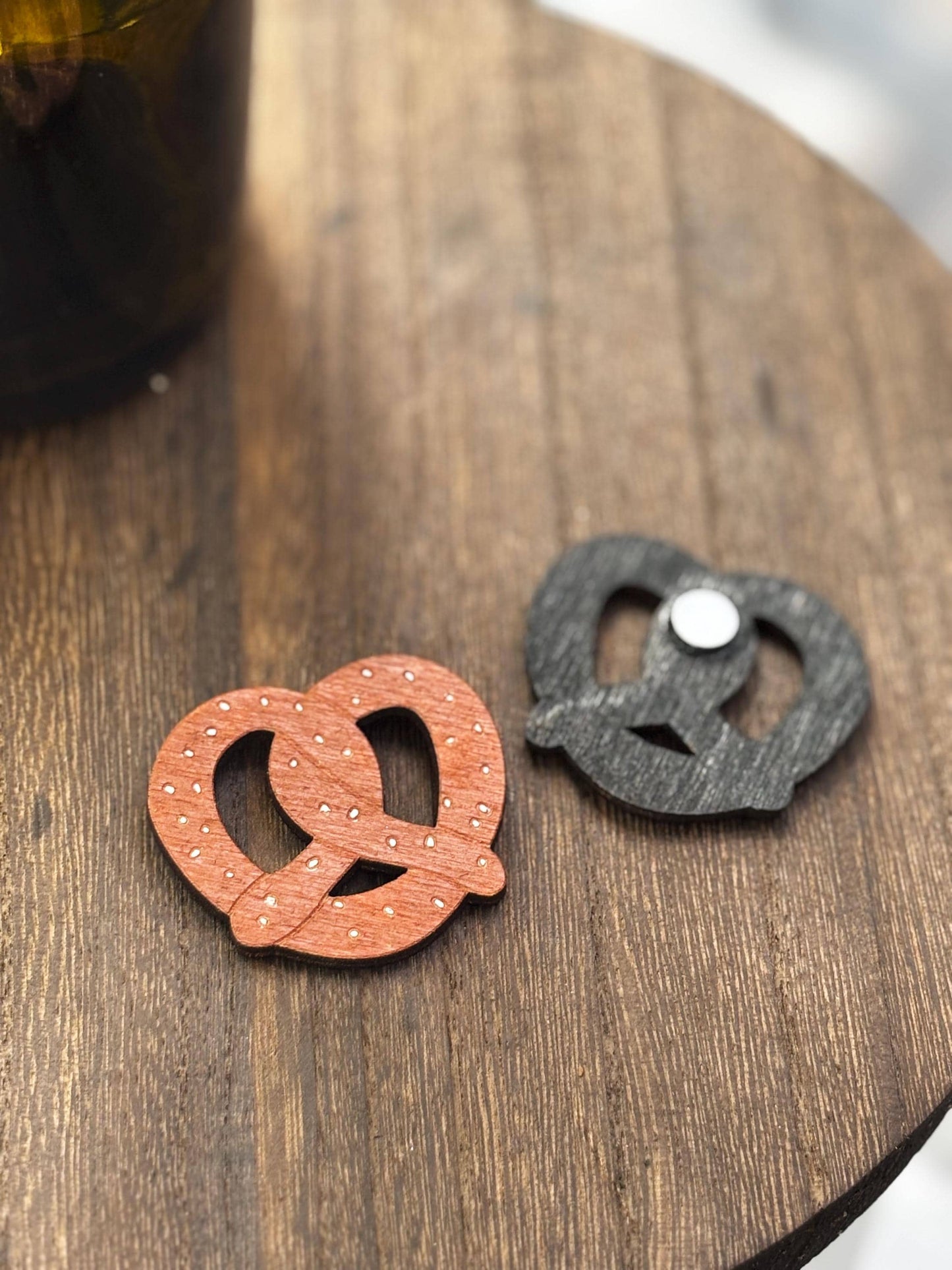Wooden Pretzel Magnet, Hand Painted Oktoberfest Party Favor