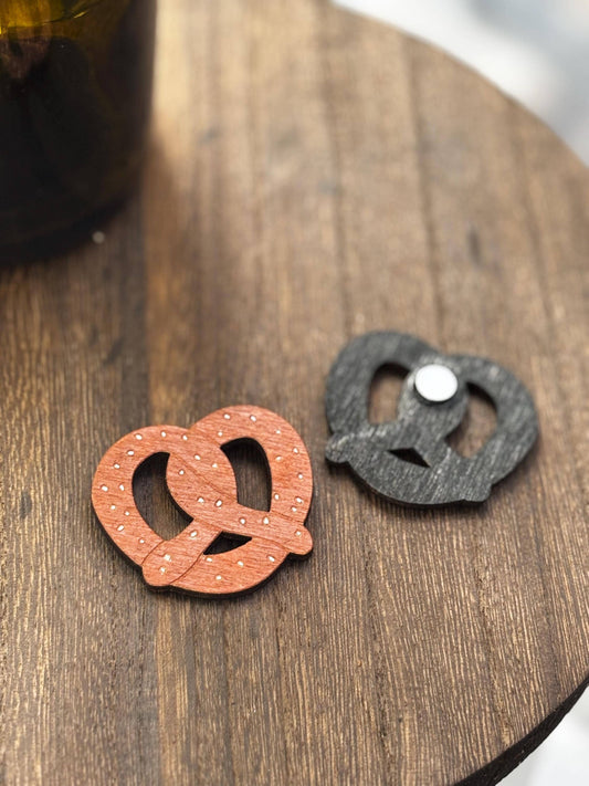 Wooden Pretzel Magnet, Hand Painted Oktoberfest Party Favor