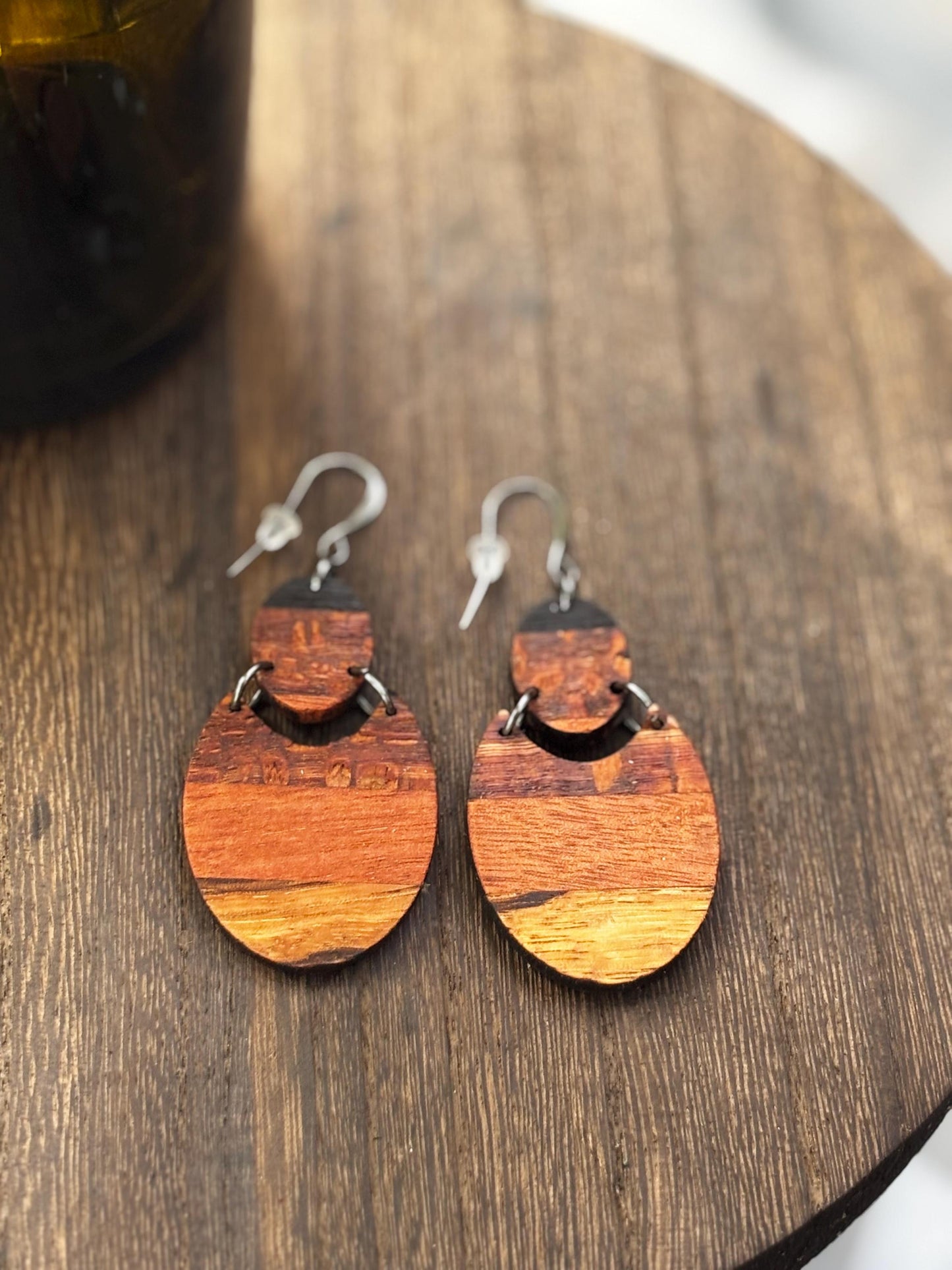 Handmade Dangle Wooden Earrings, Exotic Wooden Jewelry, Butcherblock Style