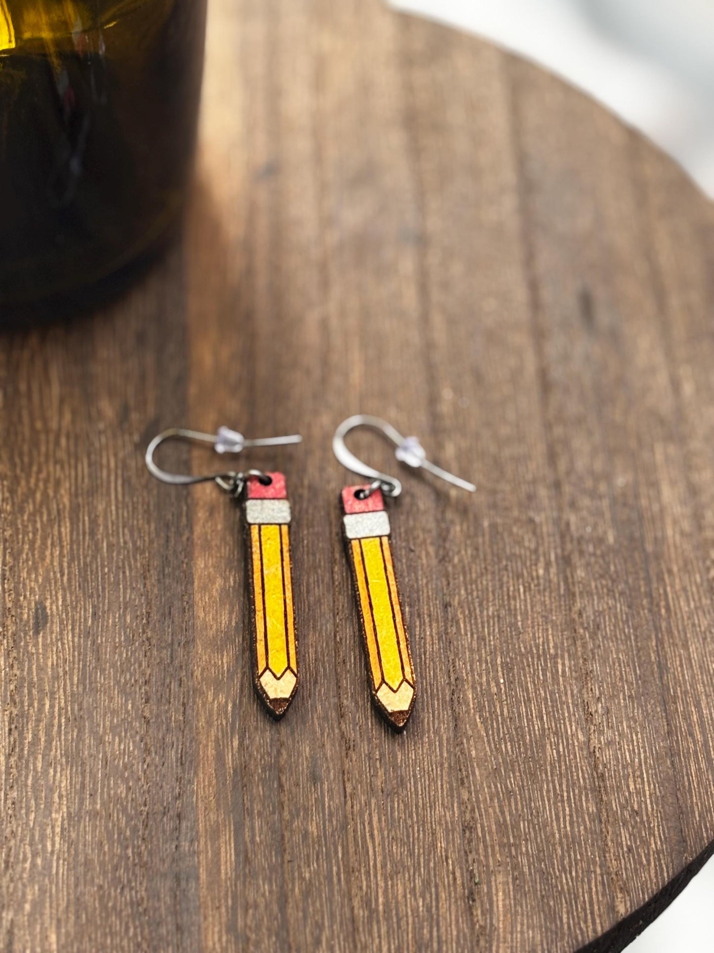 Pencil Earrings, Handmade Dangle Jewelry