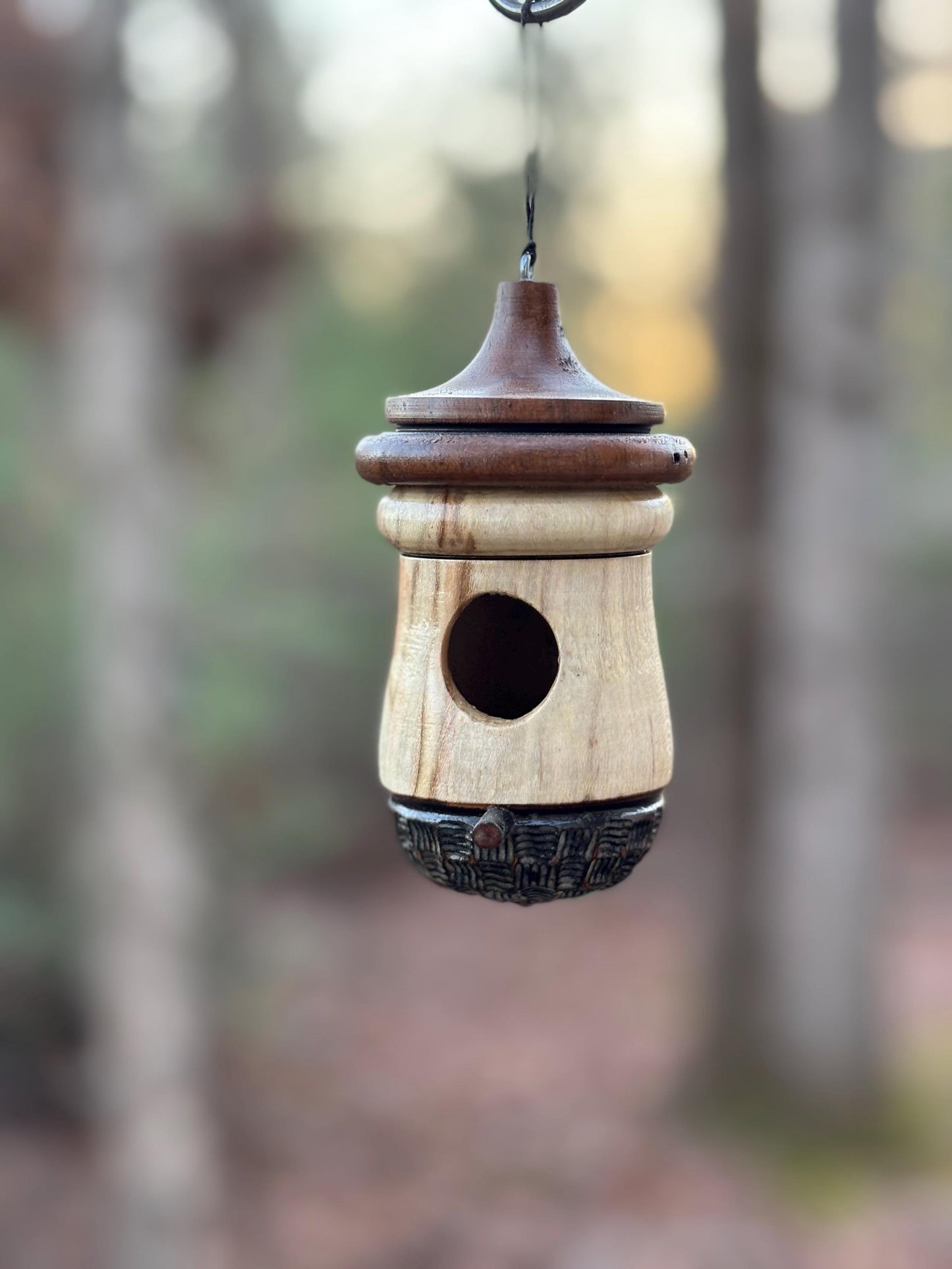 One Of A Kind, Mini, Ambrosia Maple, Hummingbird House Birdhouse Natural Rustic Gift, Detailed Woodturning