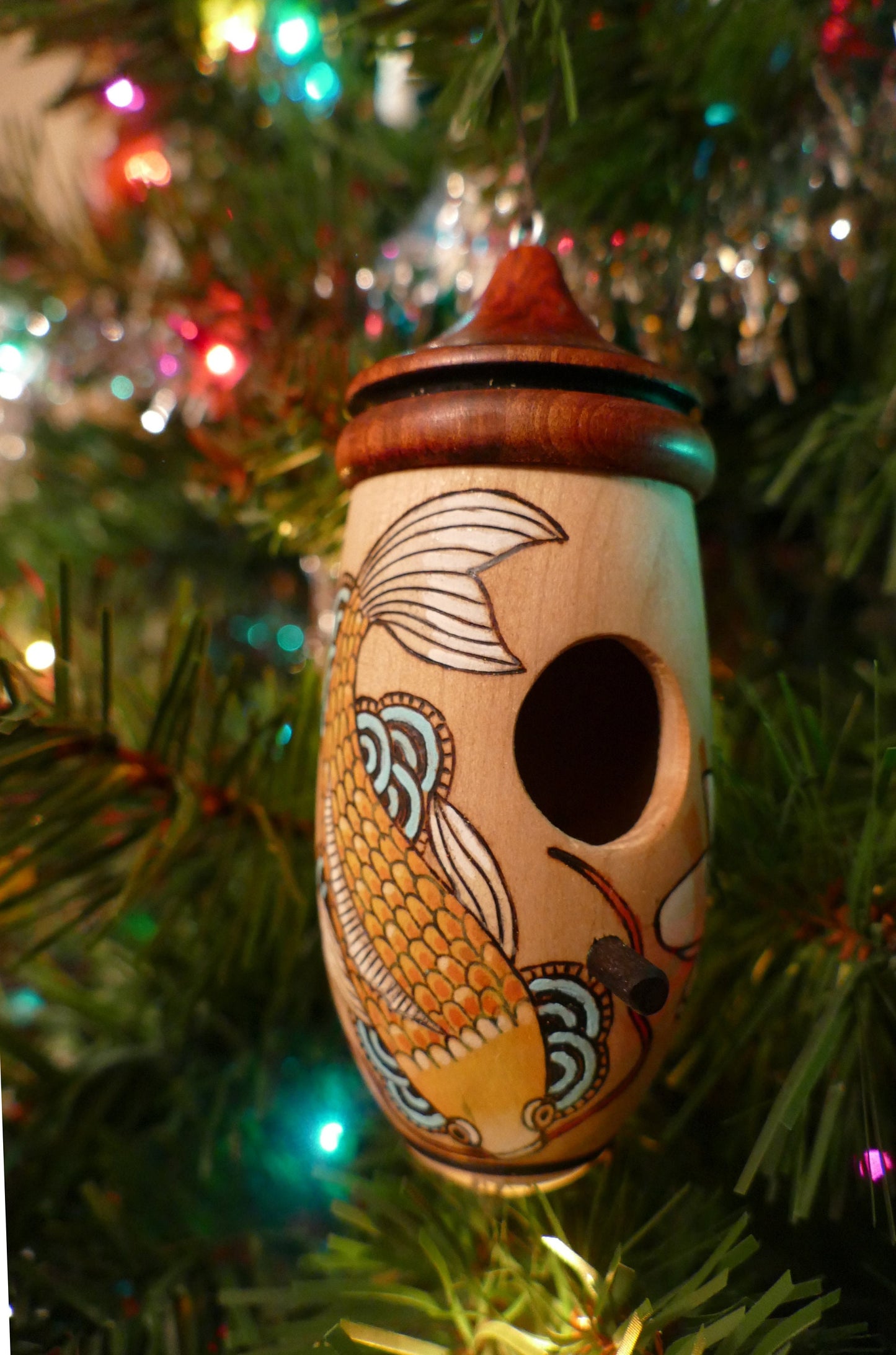 Hummingbird House, Handmade Wooden Birdhouse for Indoor/Outdoor Use, Foi Fish Art, Bird Lovers Gift, Christmas Gift for Zen