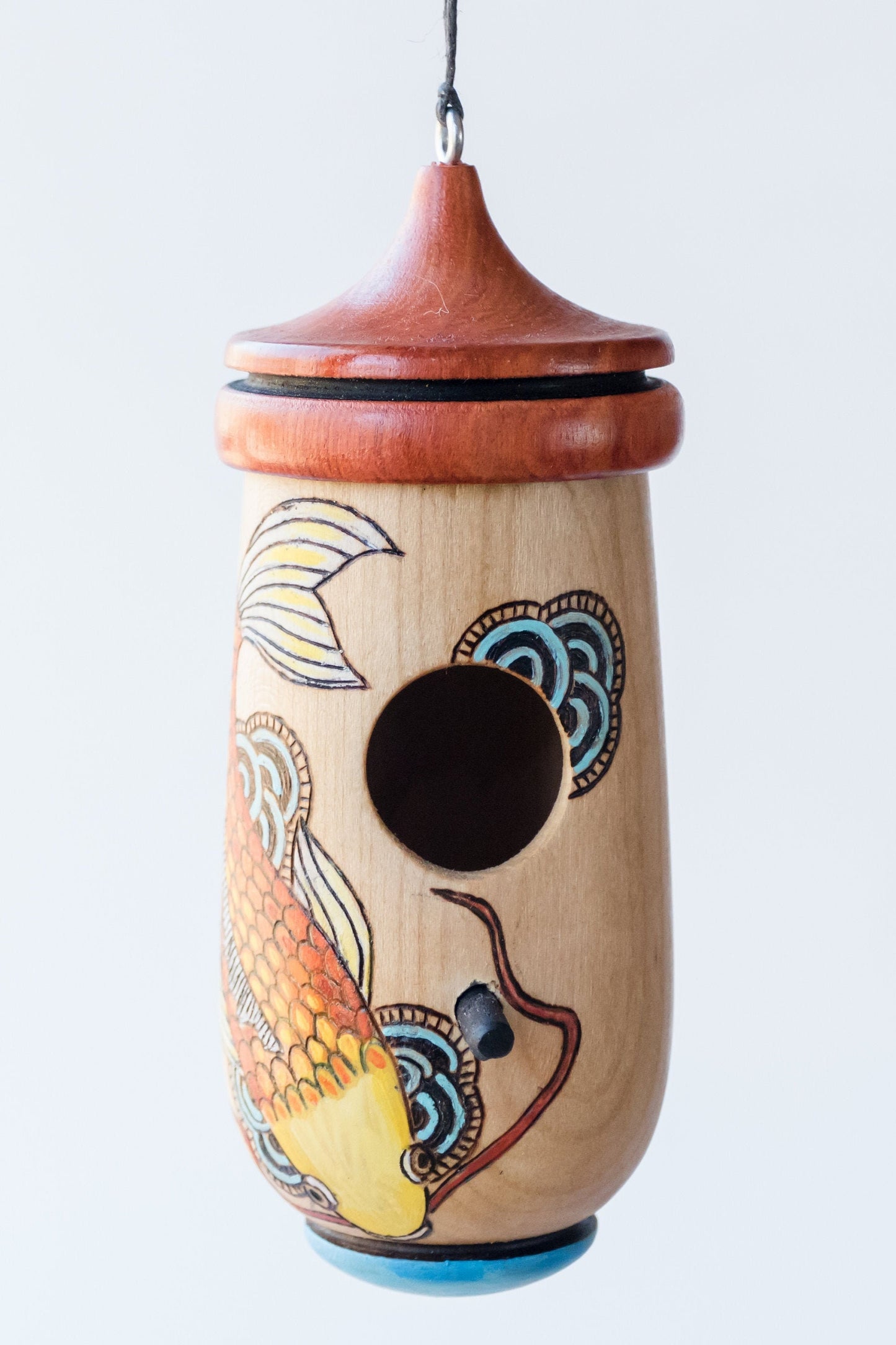 Hummingbird House, Handmade Wooden Birdhouse for Indoor/Outdoor Use, Foi Fish Art, Bird Lovers Gift, Christmas Gift for Zen